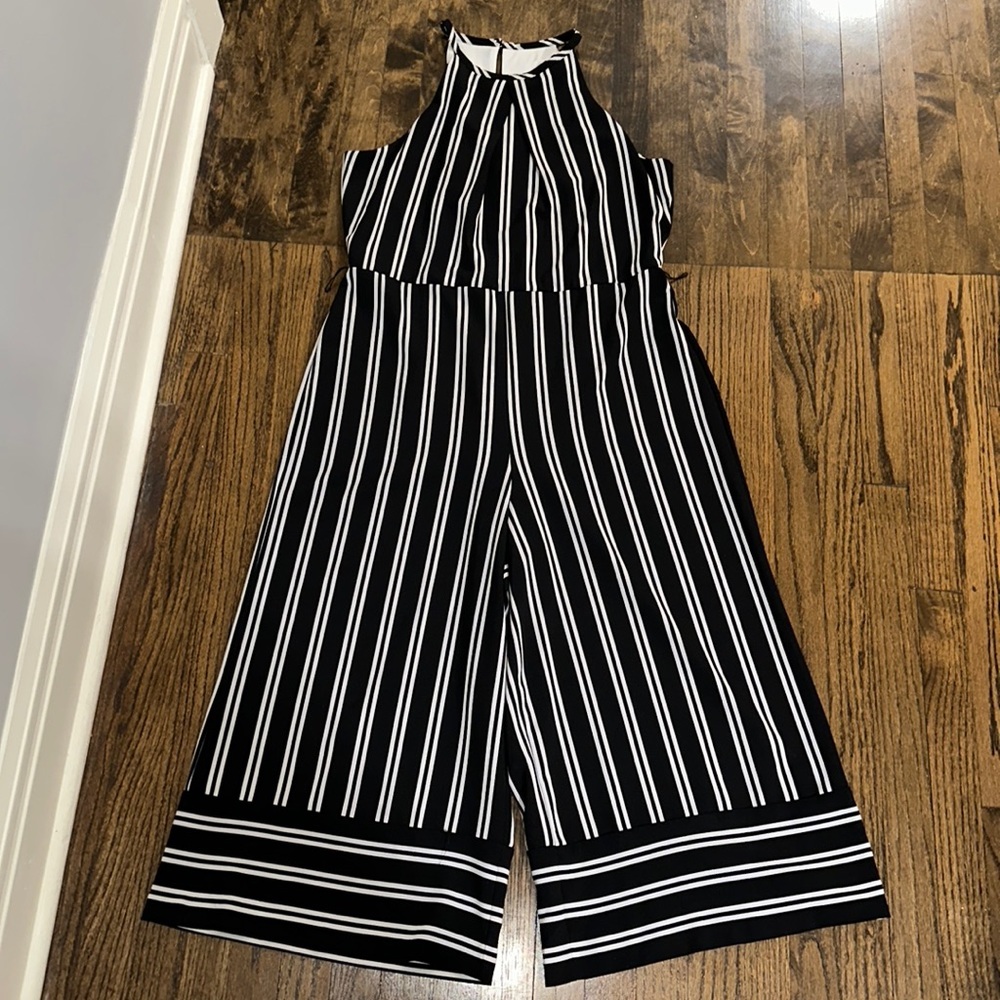 Ema & Michele Women’s Striped One Piece Jumpsuit Wide Leg Capri Pants NO BELT